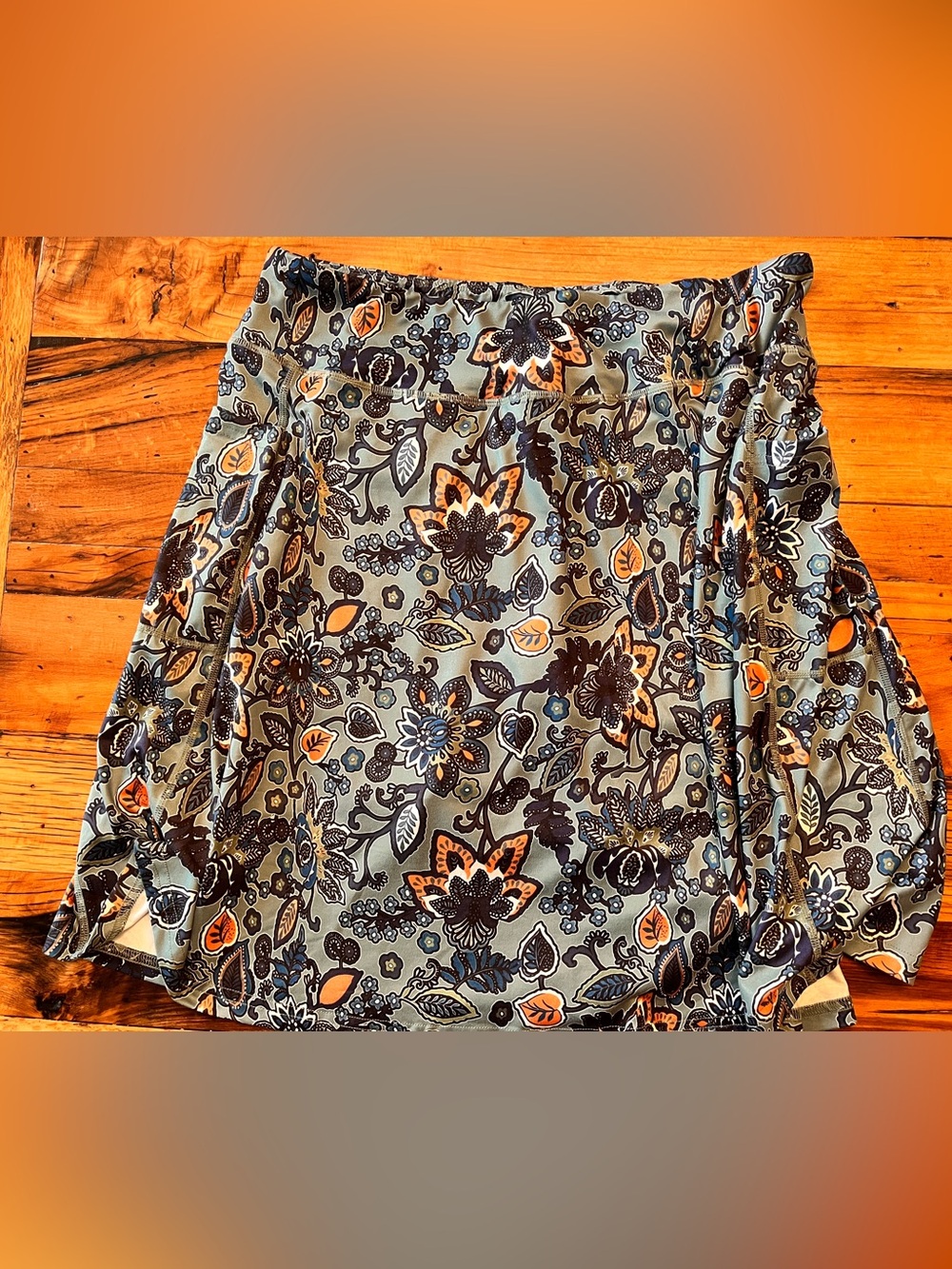 Floral Print Women’s Skort in Sage Green with Navy & Orange Accents